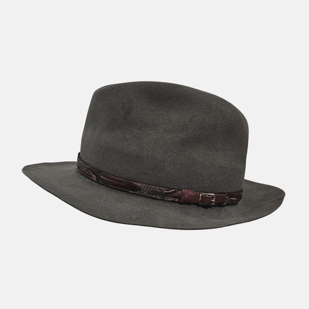 Stetson Weekender Fedora Hat Moss Green Felt Feather Band Indiana Jones 7 1/8